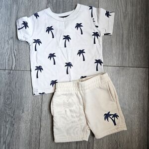 Tuff Guys Palm Tree Print T-Shirt and Shorts Set Size 3-6 Months - Tan, Navy